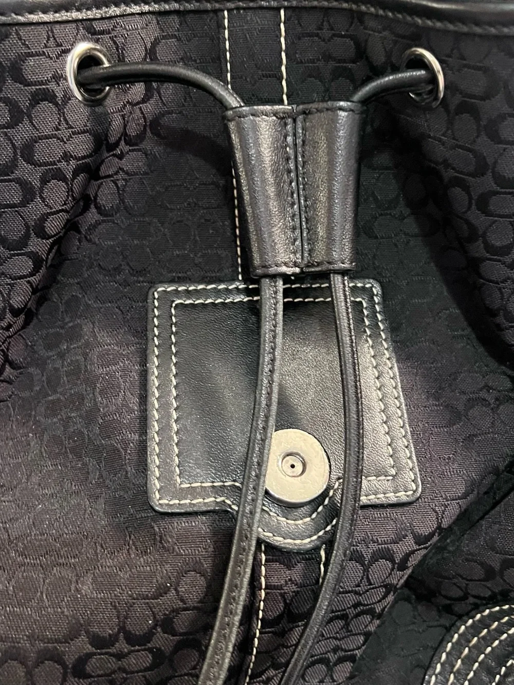 Coach Black Logo-Print Canvas & Leather Backpack with Silver Hardware